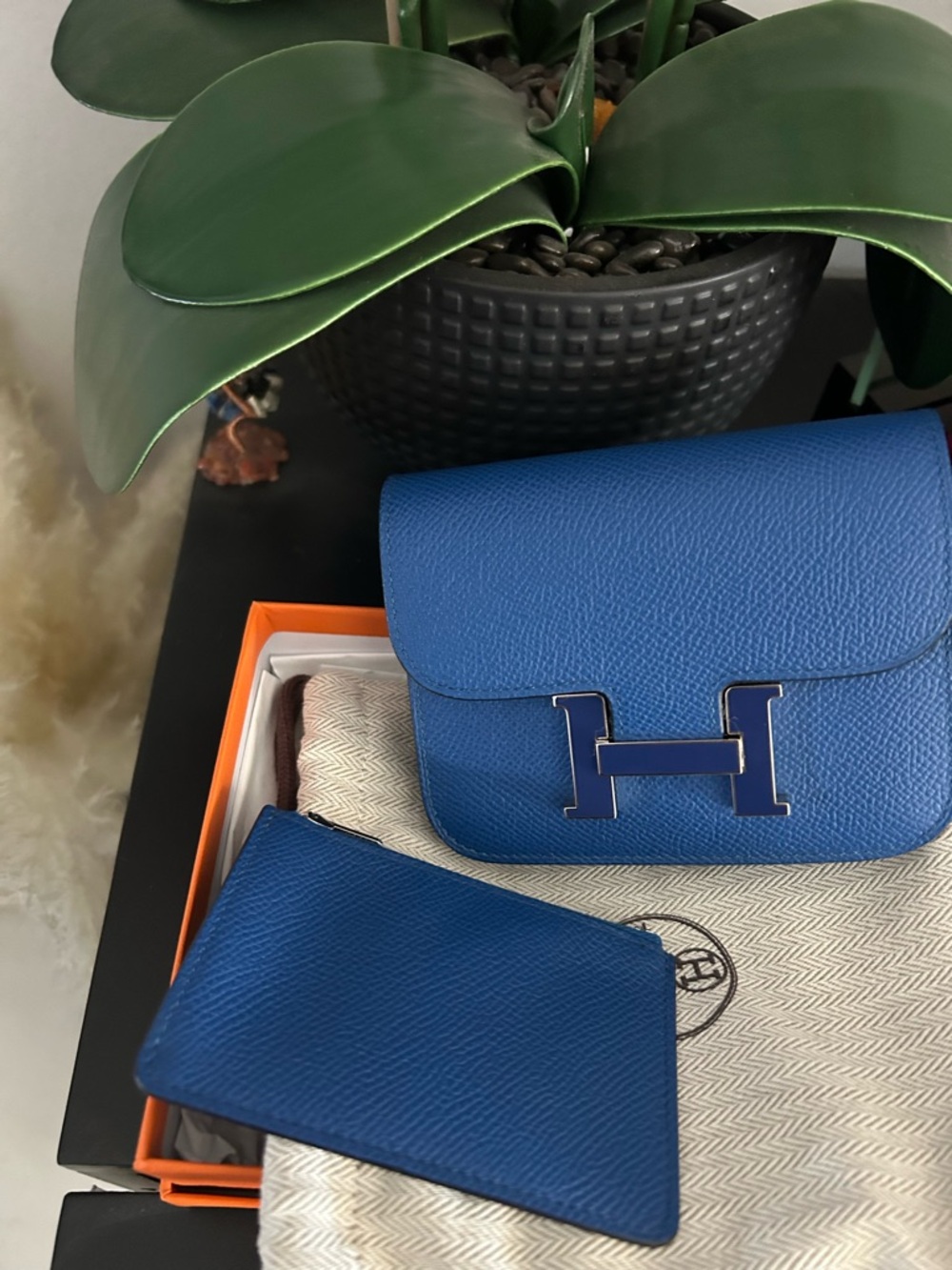 Constance Slim Laque Wallet Bleu France Epsom